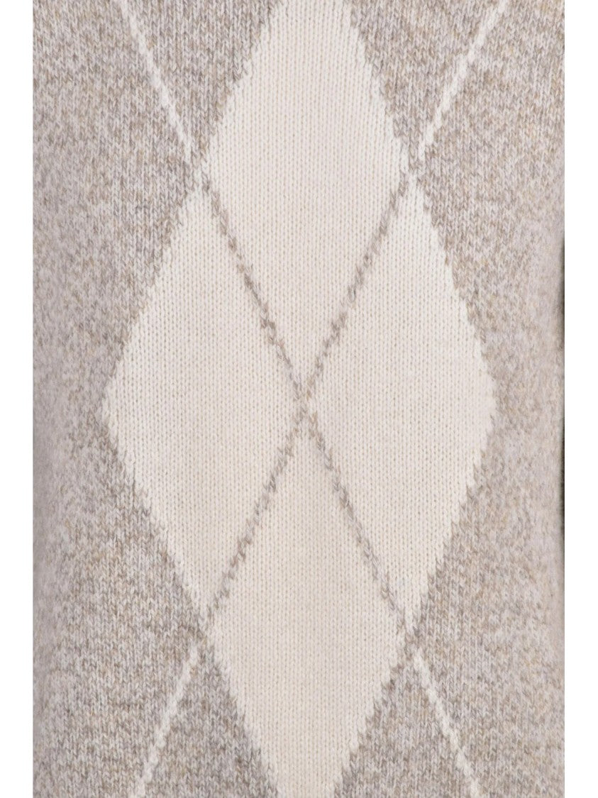 Eleventy Diamond Argyle Pattern Wool Crewneck Sweater