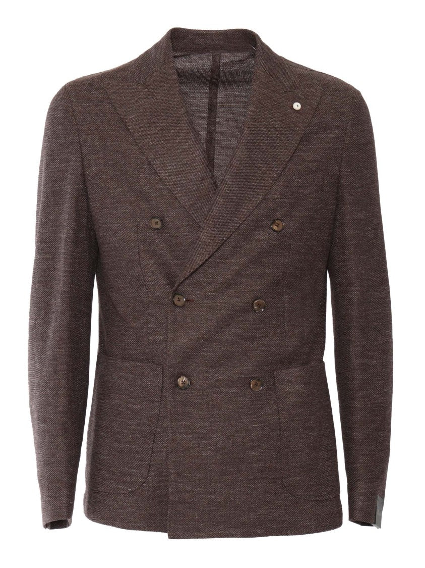 Brando-Lubiam Double-Breasted Textured Brown Jacket With Notched Lapel