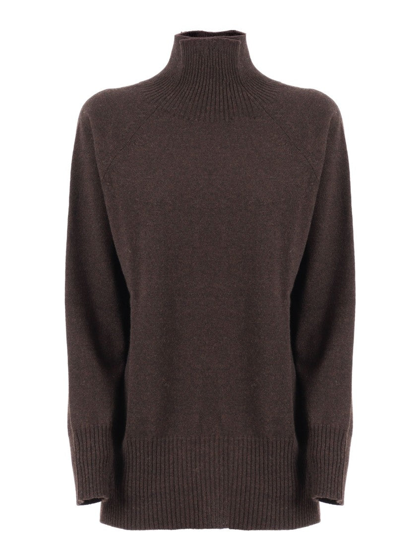 Kangra Cashmere Brown High Collar Raglan Sleeve Sweater