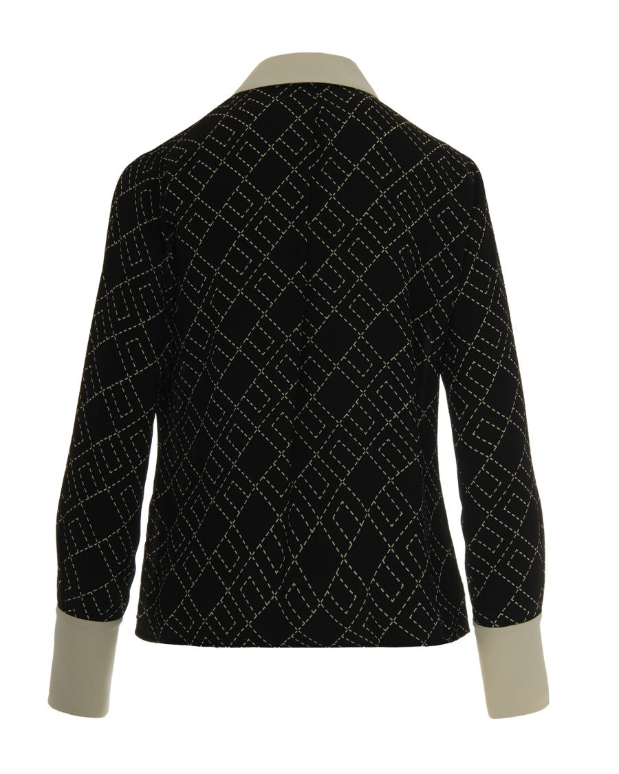 Elisabetta Franchi Black/Milk Two-Tone Print Georgette Shirt