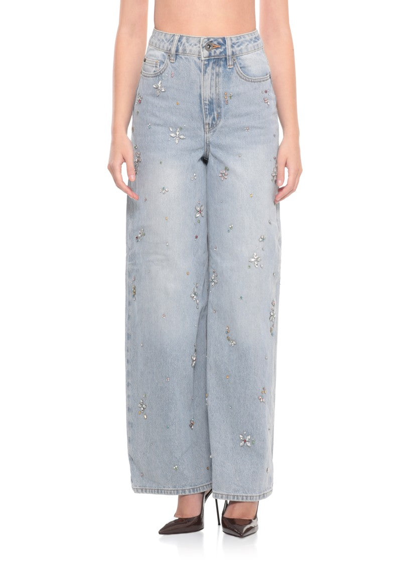 Self-Portrait Light Blue Wide-Leg Jeans