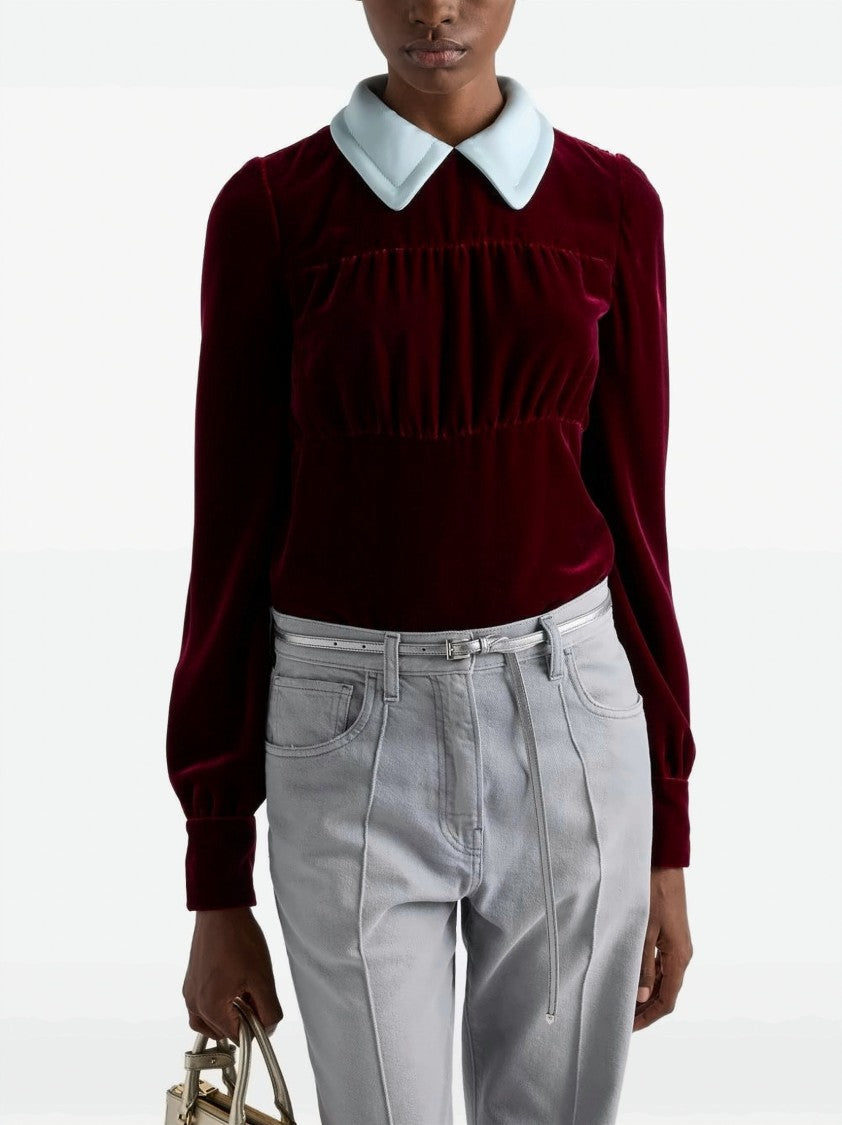 Prada Black Removable Collar Velvet Textured Top