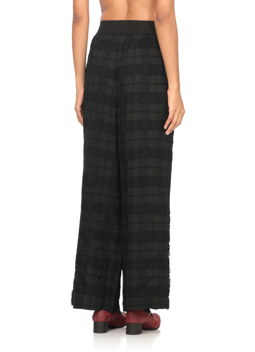 Uma Wang Wide-Leg Black Pants With Textured Checkered Pattern