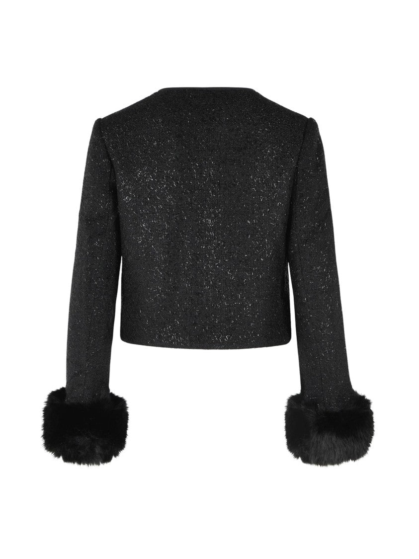 Self-Portrait Metallic Boucle Fur Cuff Jacket