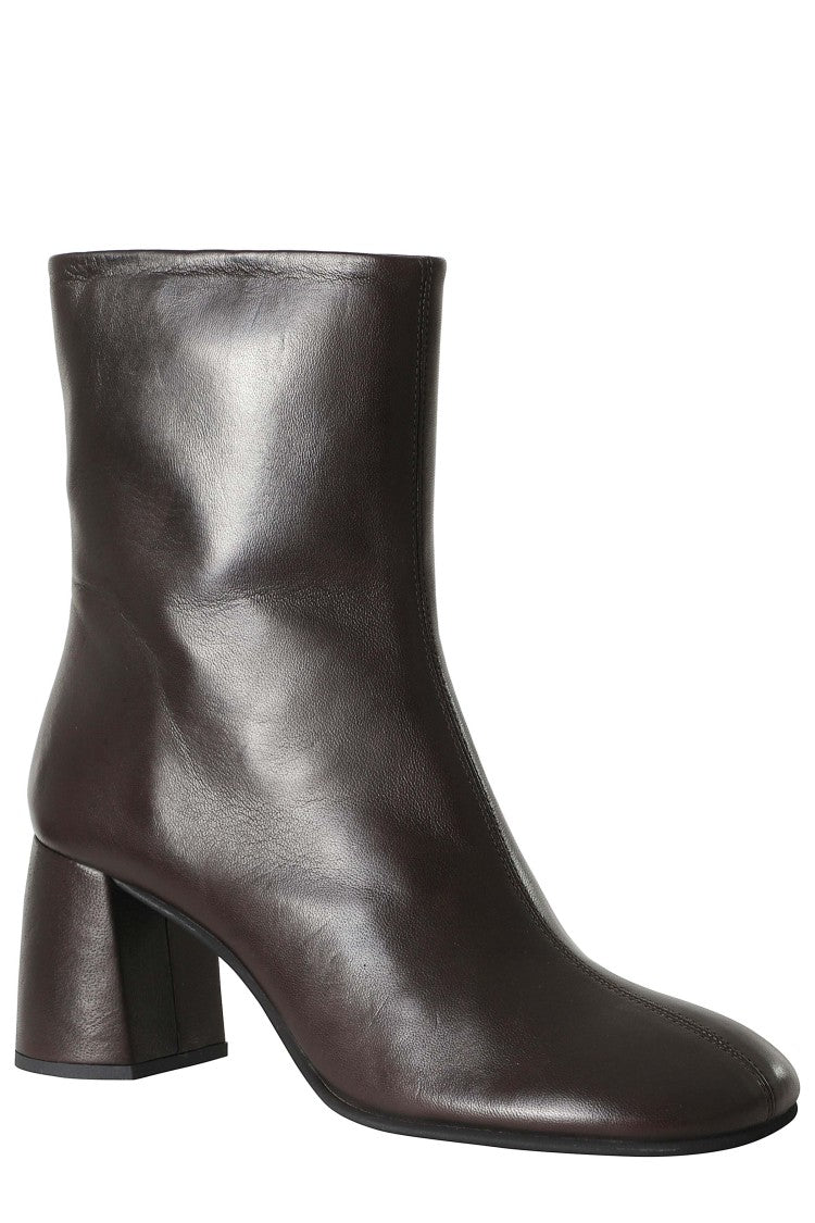 Poeve Glossy Leather Ankle Boots With Side Zipper And Elegant Block Heel