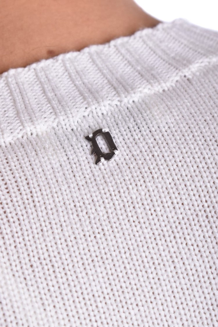 Dondup Ribbed White Knitwear With Classic Crew Neck