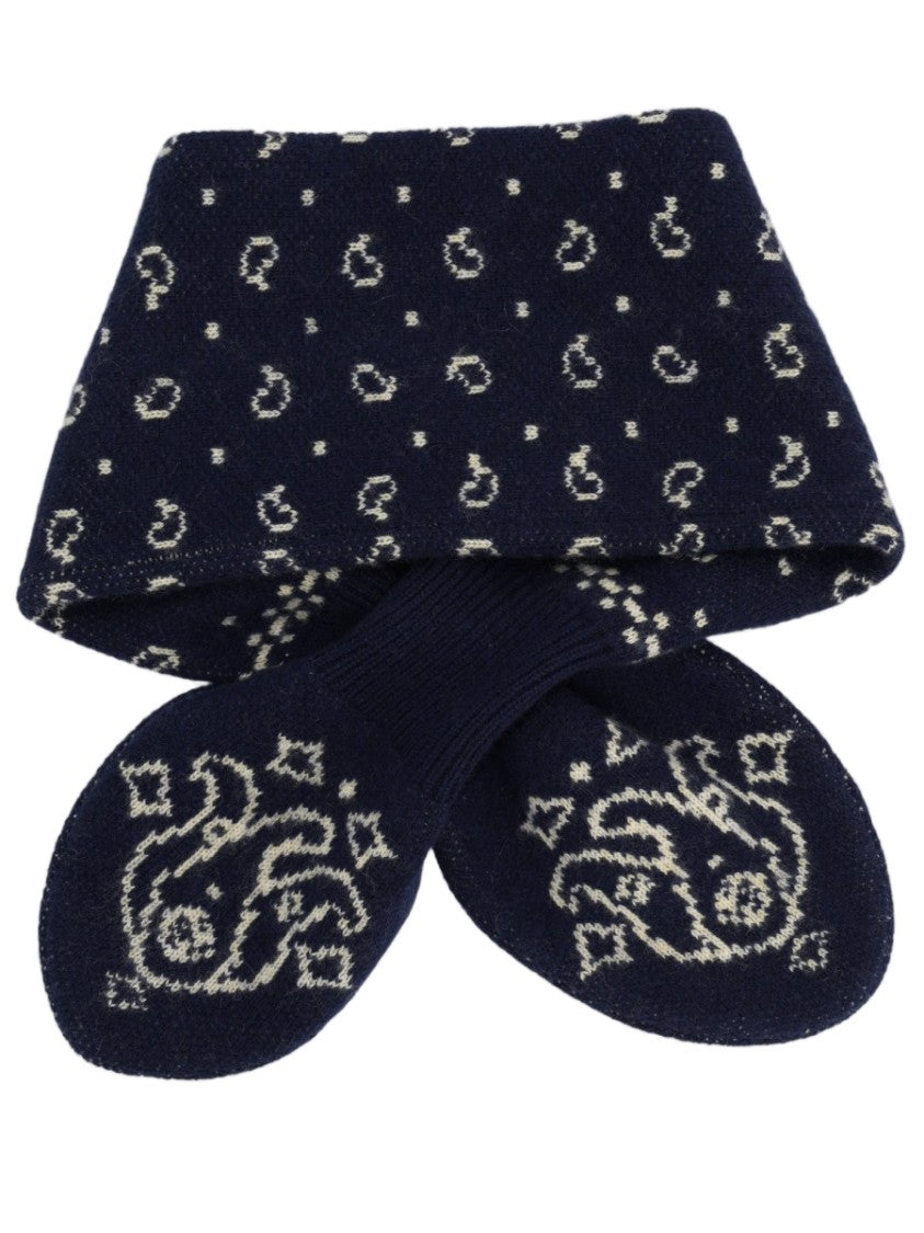 Guest In Residence Deep Blue Patterned Wool-Cashmere Scarf