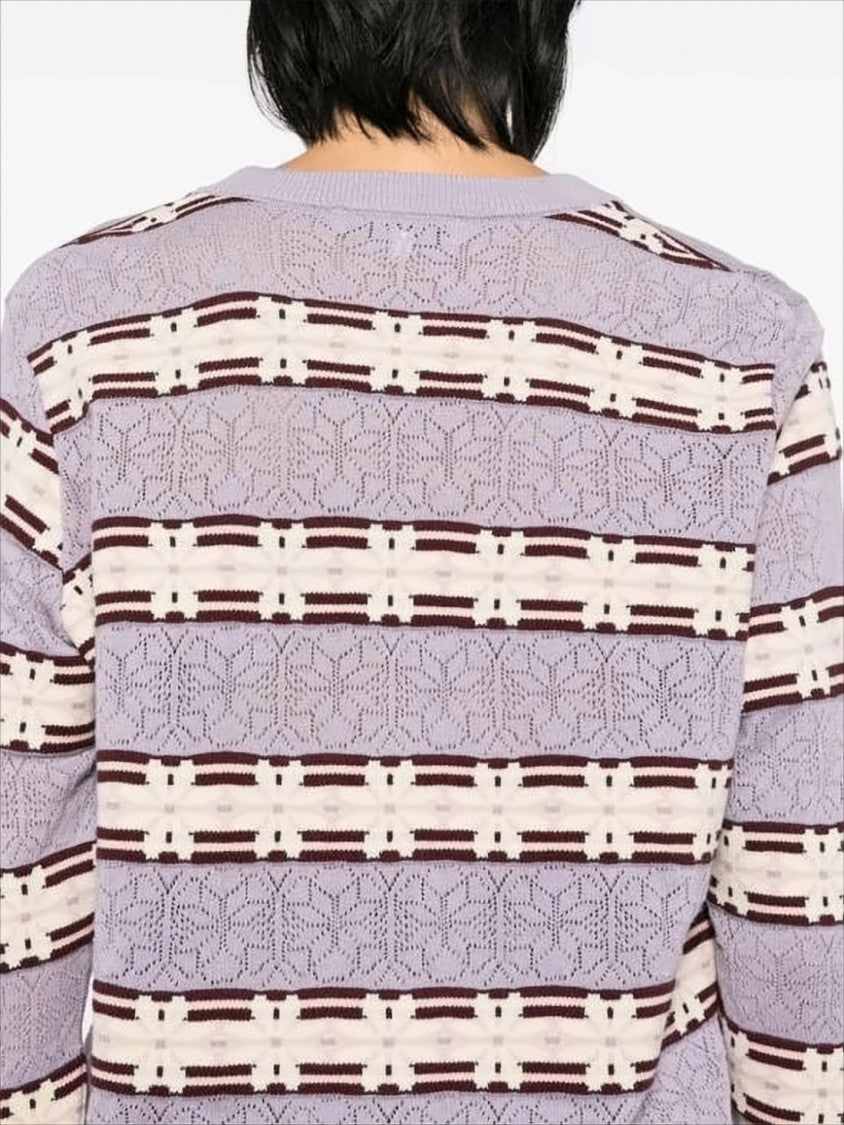 Maison Kitsuné Lilac Striped Textured Knit Cardigan With V-Neckline