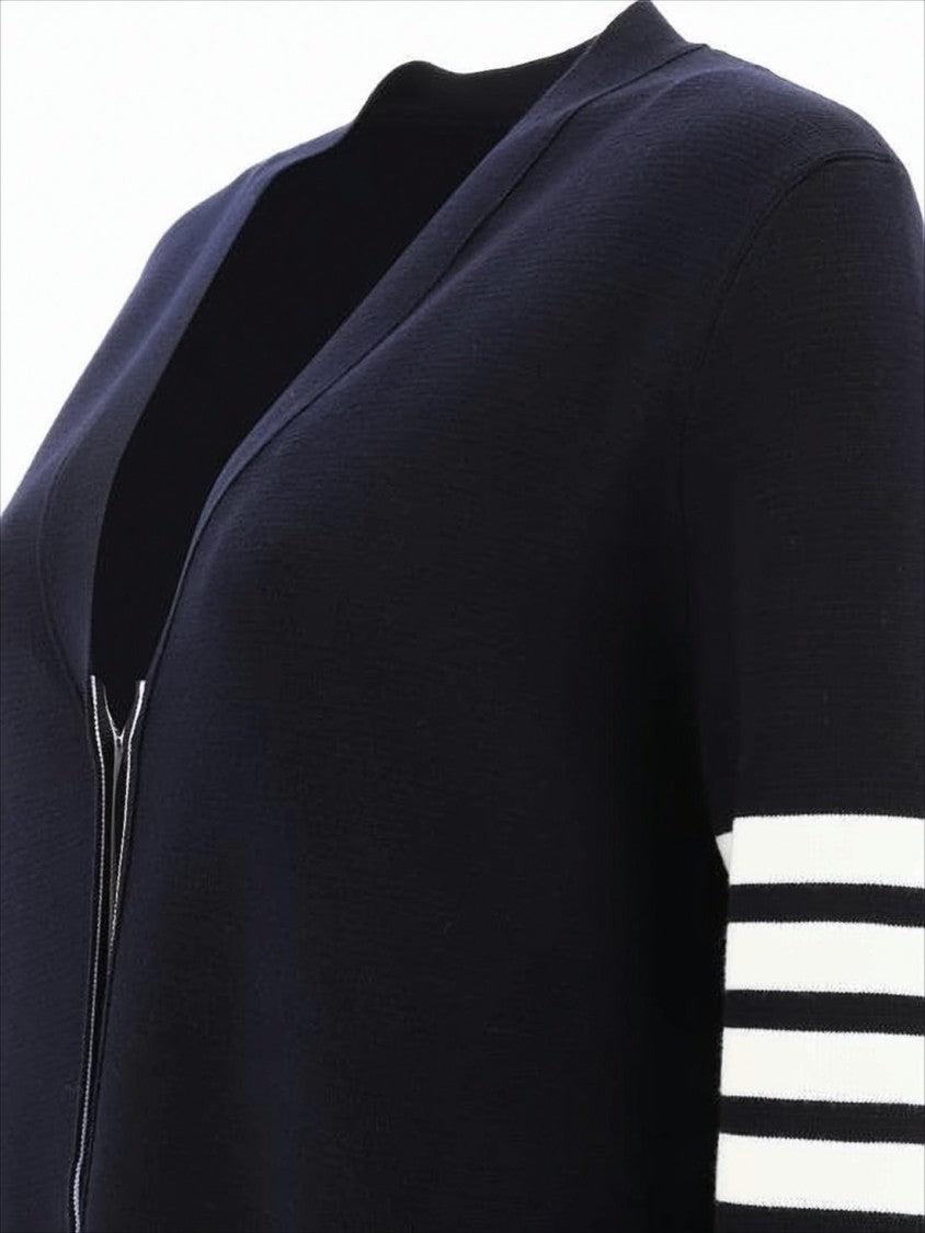 Thom Browne Merino Wool Long Cardigan With Deep V-Neckline And Gold-Tone Buttons