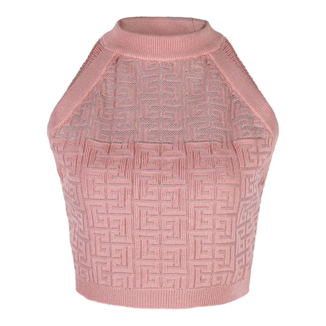 Balmain Textured Knit Crop Top With High Neck