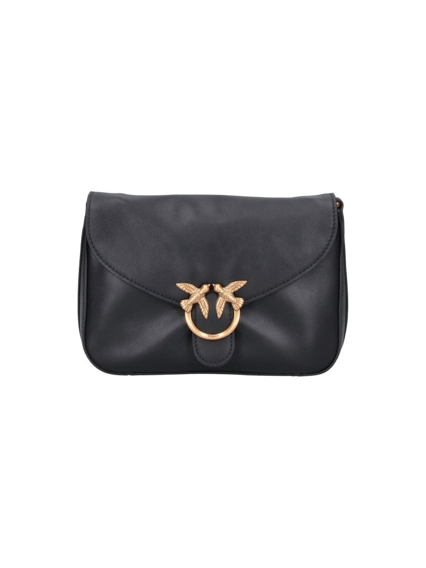 Pinko Black Mini Love Birds Leather Shoulder Bag
