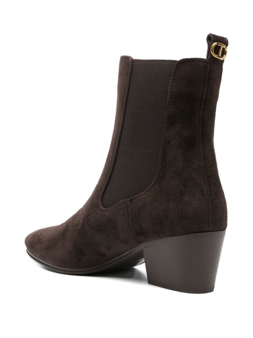 Twin-Set Suede Ankle Boots With Metallic Accent