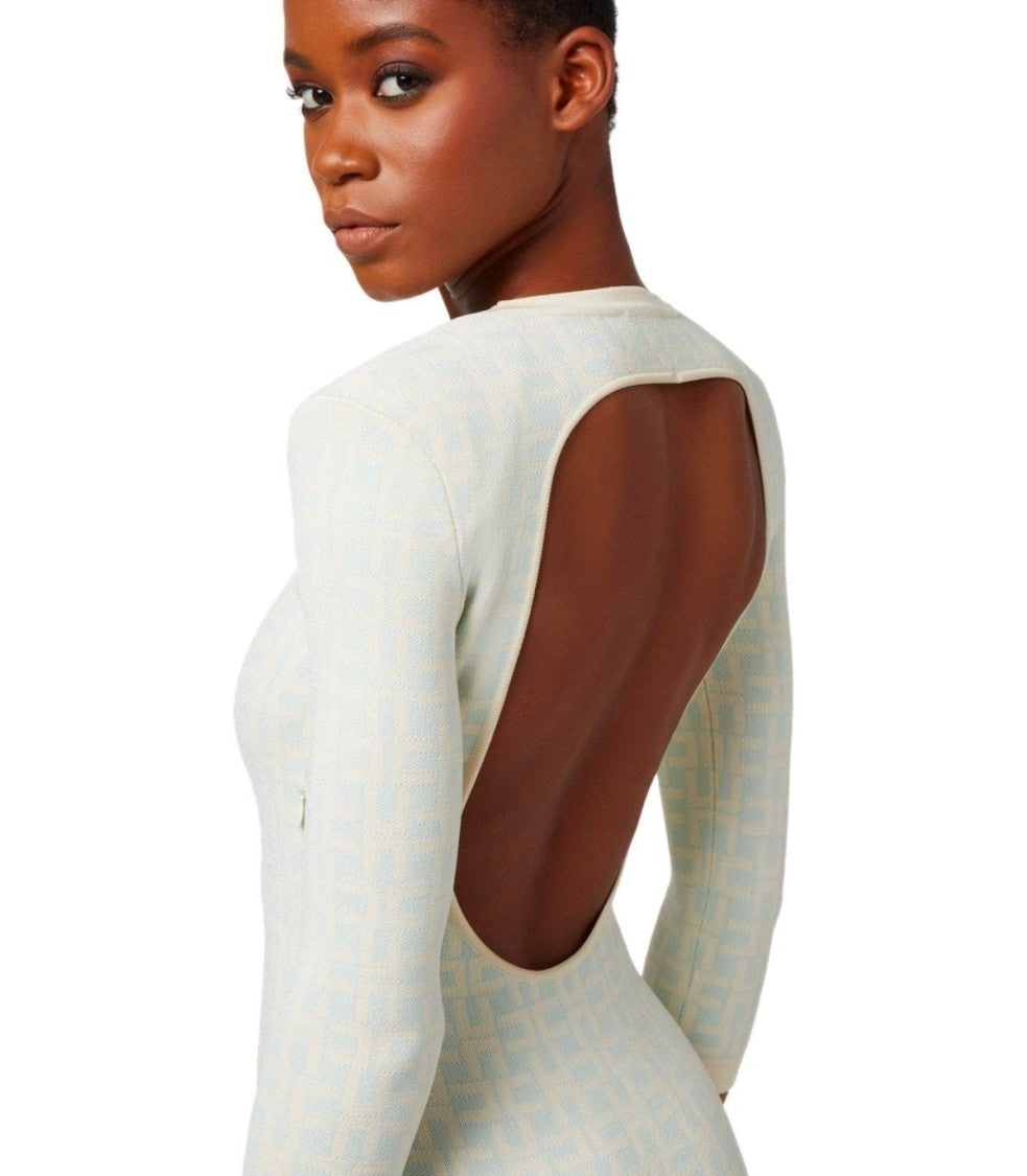 Elisabetta Franchi Butter Acqua Monogram Knitted Dress