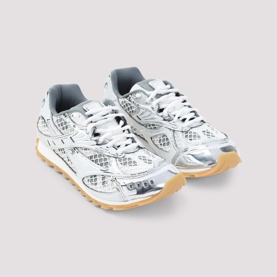 Bottega Veneta Metallic Sneakers With Intricate Mesh Detailing