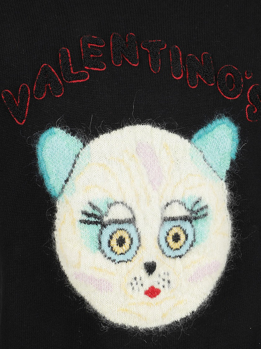 Valentino Garavani Ribbed Black Cotton-Wool Sweater