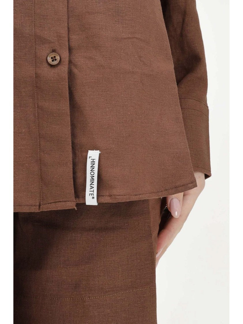Hinnominate Brown Flap Viscose-Blend Shirt