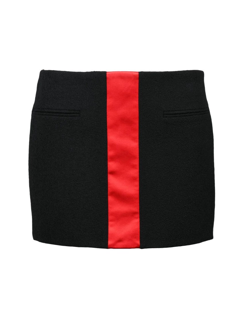 Ferragamo Fitted Black Wool Mini Skirt With Red Calfskin Accent