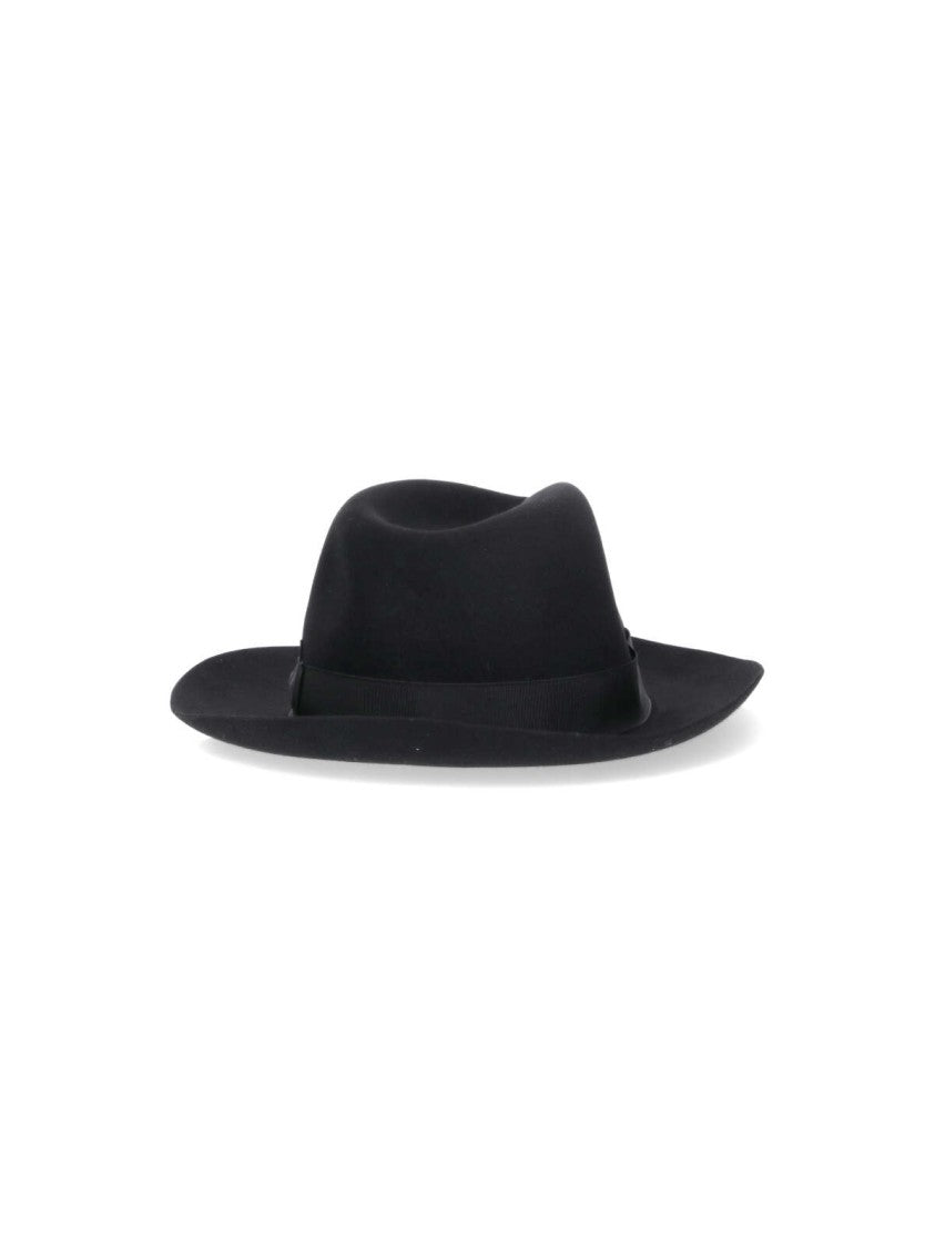 Borsalino Black Wide-Brim Felt Grosgrain Ribbon Hat
