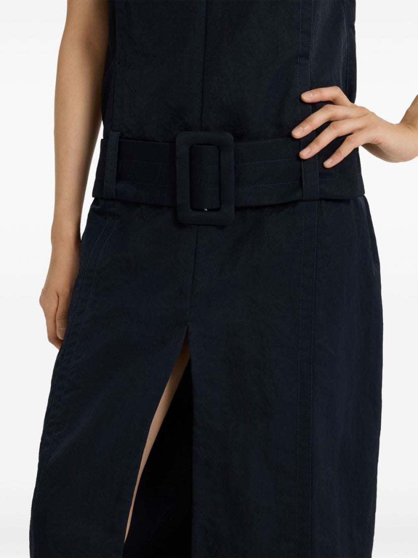 Patou Black Detachable Belt Front Slit Dress