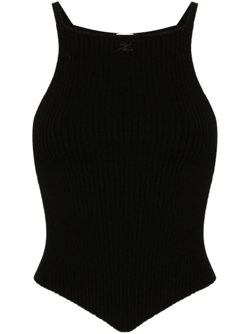 Courrèges Black Ribbed Knit Racerback Square Top
