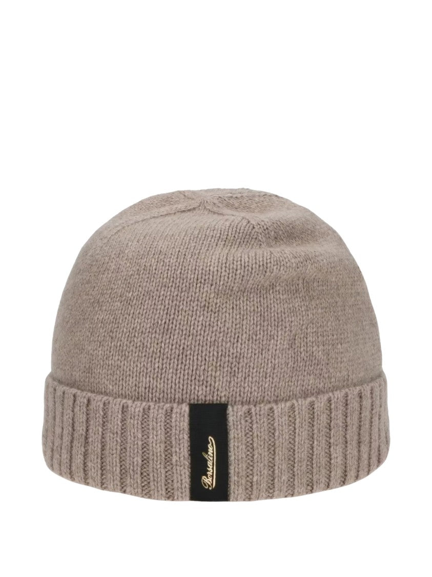 Borsalino Light Brown Ribbed Cashmere Beanie Hat