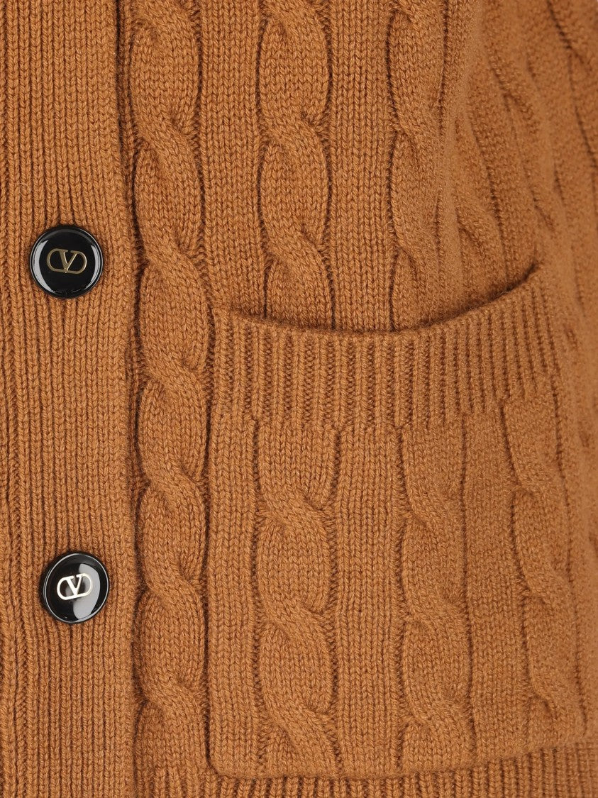 Valentino Classic Cable Knit Cardigan With Distinctive Buttons And Matching Belt
