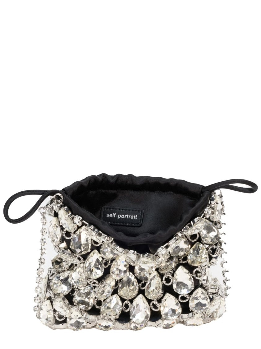 Self-Portrait Black Grid Mesh Crystal Bag
