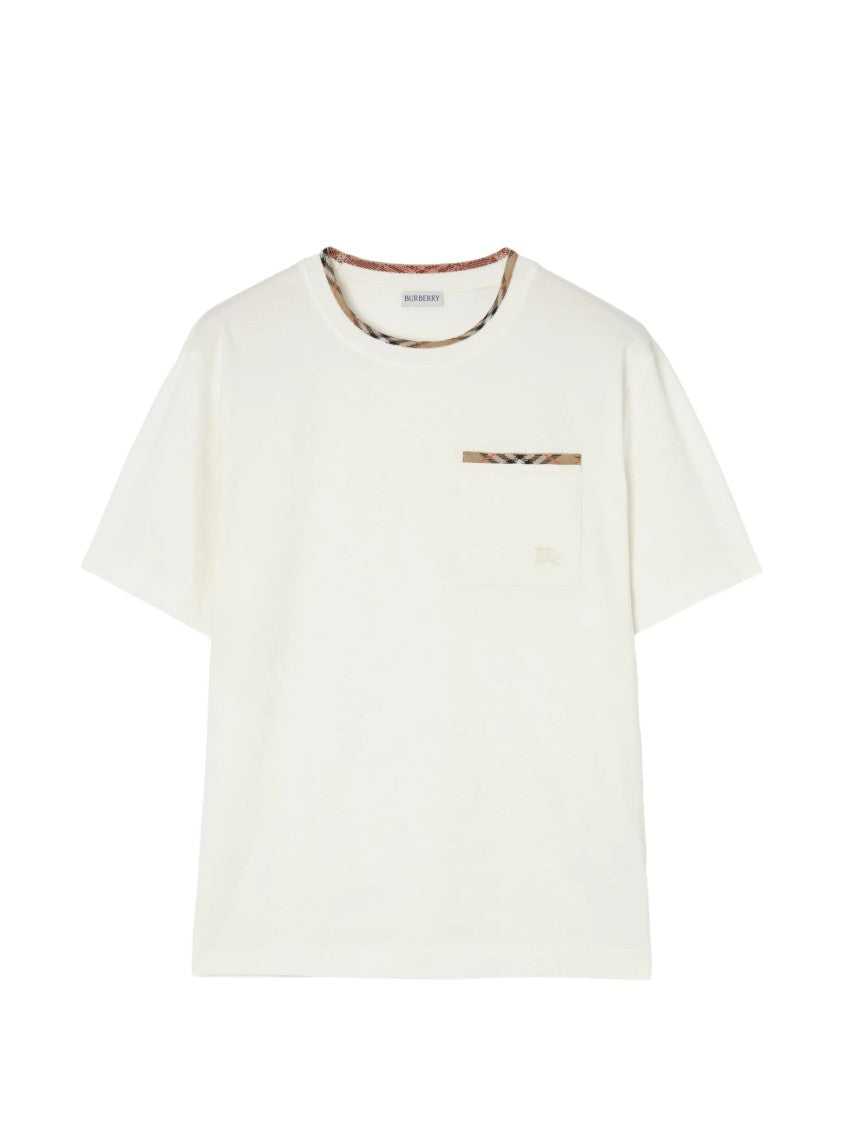 Burberry White Ryan Check-Pattern Cotton T-Shirt