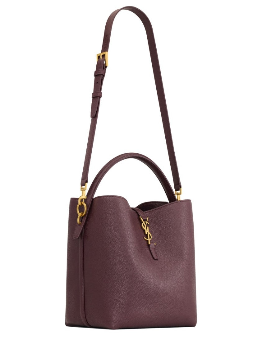 Saint Laurent Structured Pebbled Leather Shoulder Bag With Gold-Tone Logo Clasp