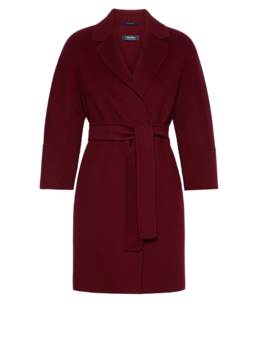 Max Mara Tailored Red Coat With Wide Belt And Three-Quarter Sleeves