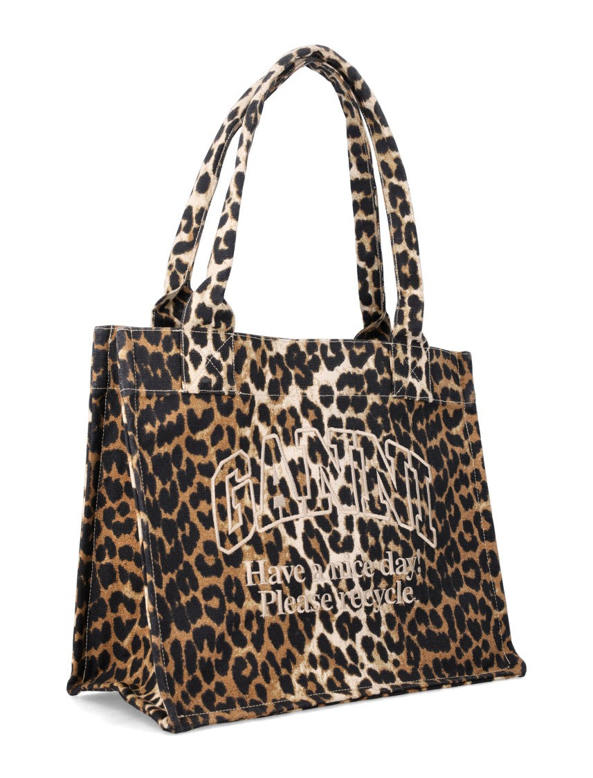 Ganni Leopard Large Canvas Tote