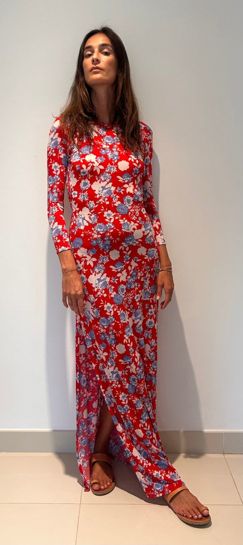 Hawa Made From Love Red Maha Floral Long-Sleeve Maxi Dress
