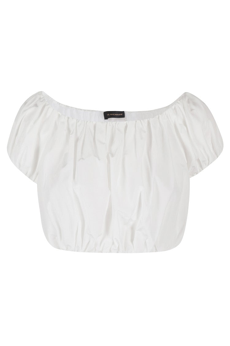 The Andamane Cropped White Cotton Taffeta Top