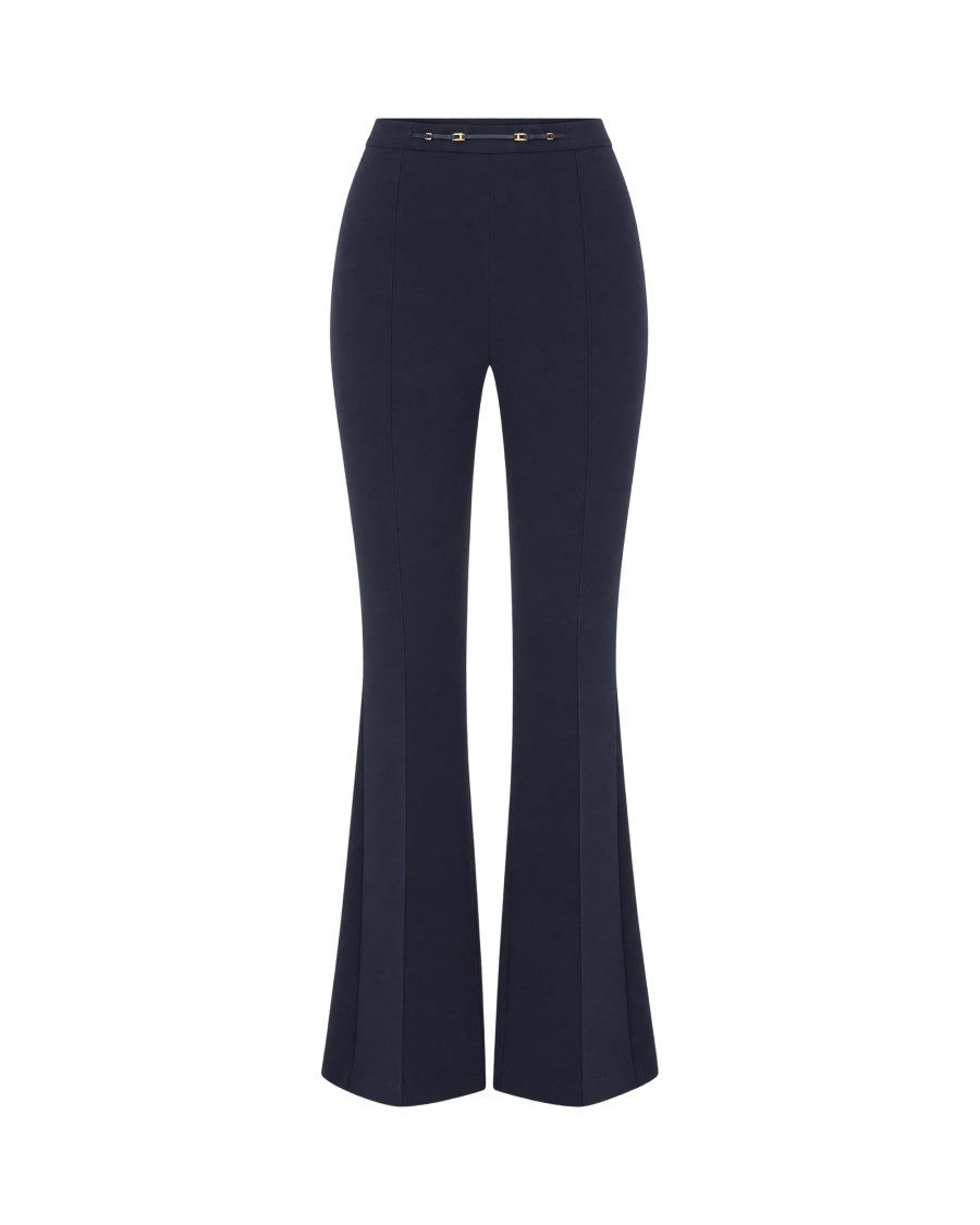Elisabetta Franchi High-Waisted Flared Navy Trousers With Tailored Fit