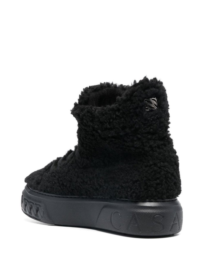 Casadei High-Top Black Booties With Lace-Up Front And Fleece Finish