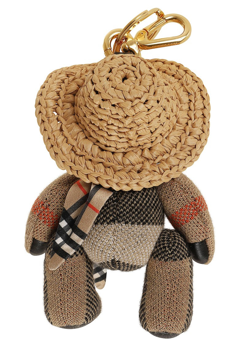 Burberry Ls Thomas Highgrove Bear Wool Check Raffia Hat Keyring