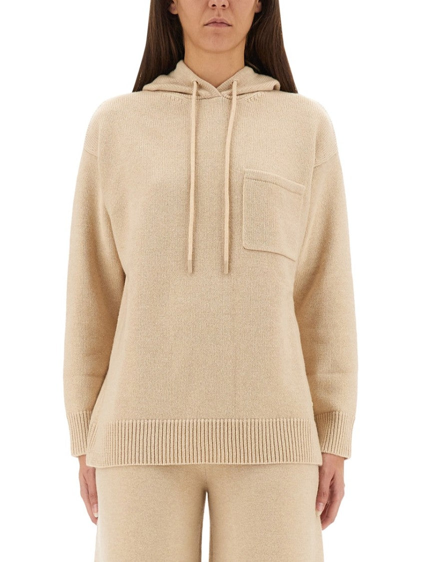 Max Mara Hooded Sweater With Front Patch Pocket And Ribbed Details