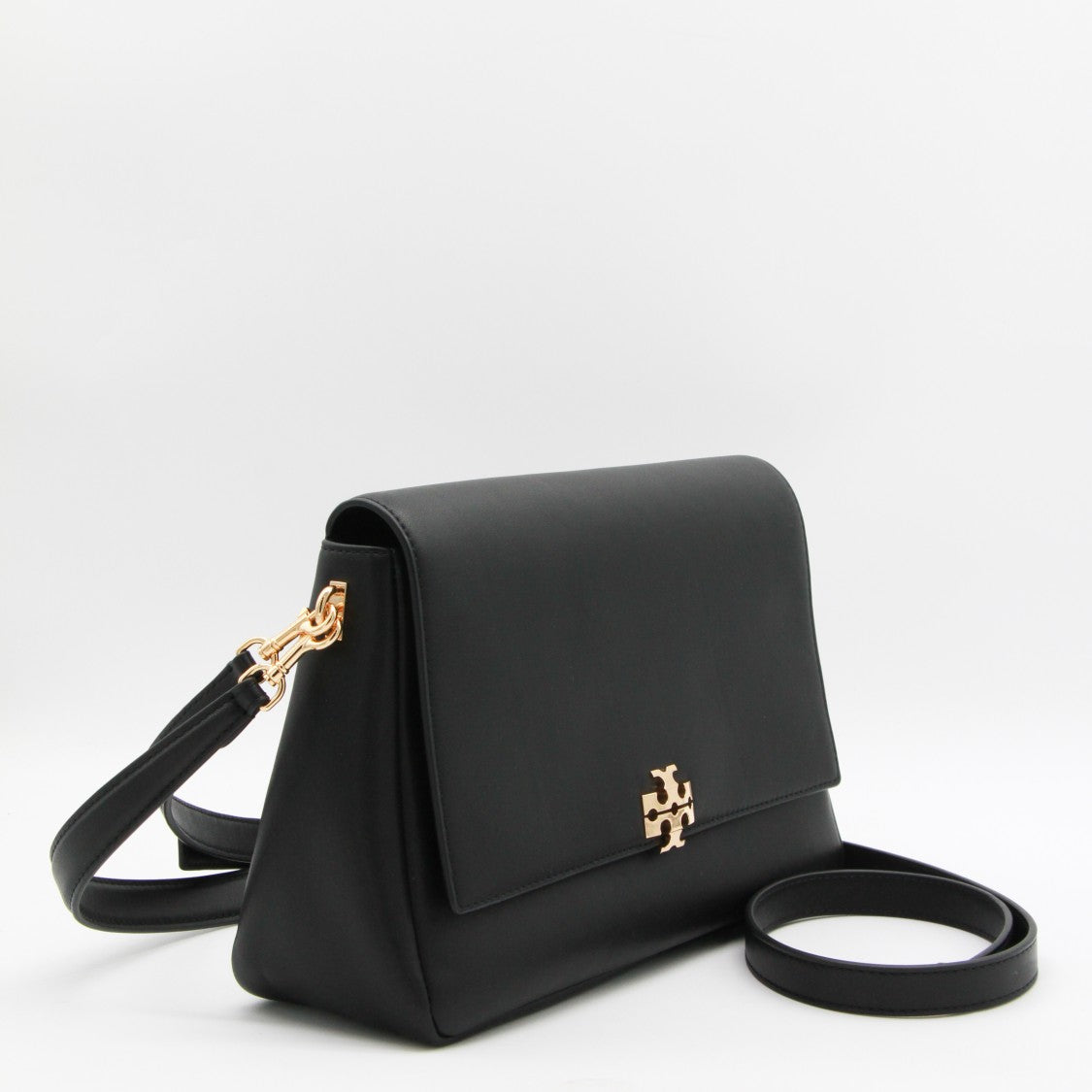 Tory Burch Structured Black Handbag With Flap Closure And Gold Emblem