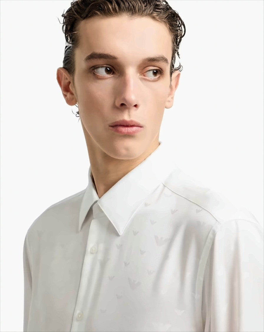 Emporio Armani Lyocell Jacquard Shirt With All-Over Eagles