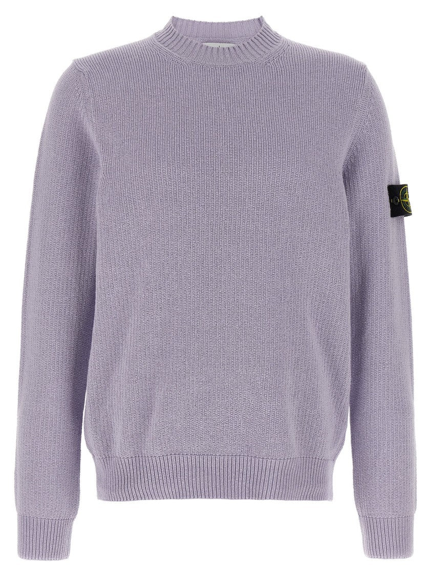 Stone Island Crew Neck Logo Badge Sweater In Soft Knitted Cotton