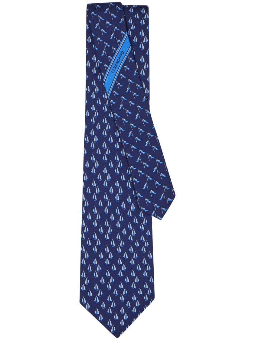 Ferragamo Nautical-Inspired Catamarano Tie With Sailboat Pattern