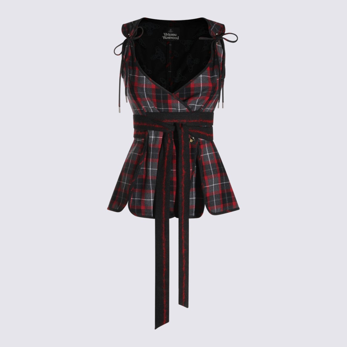 Vivienne Westwood Fitted Sleeveless Top With Peplum Hem And Tartan Detail