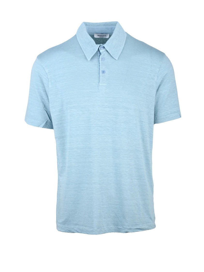 Wool & Co Light Blue Textured Linen Polo Shirt