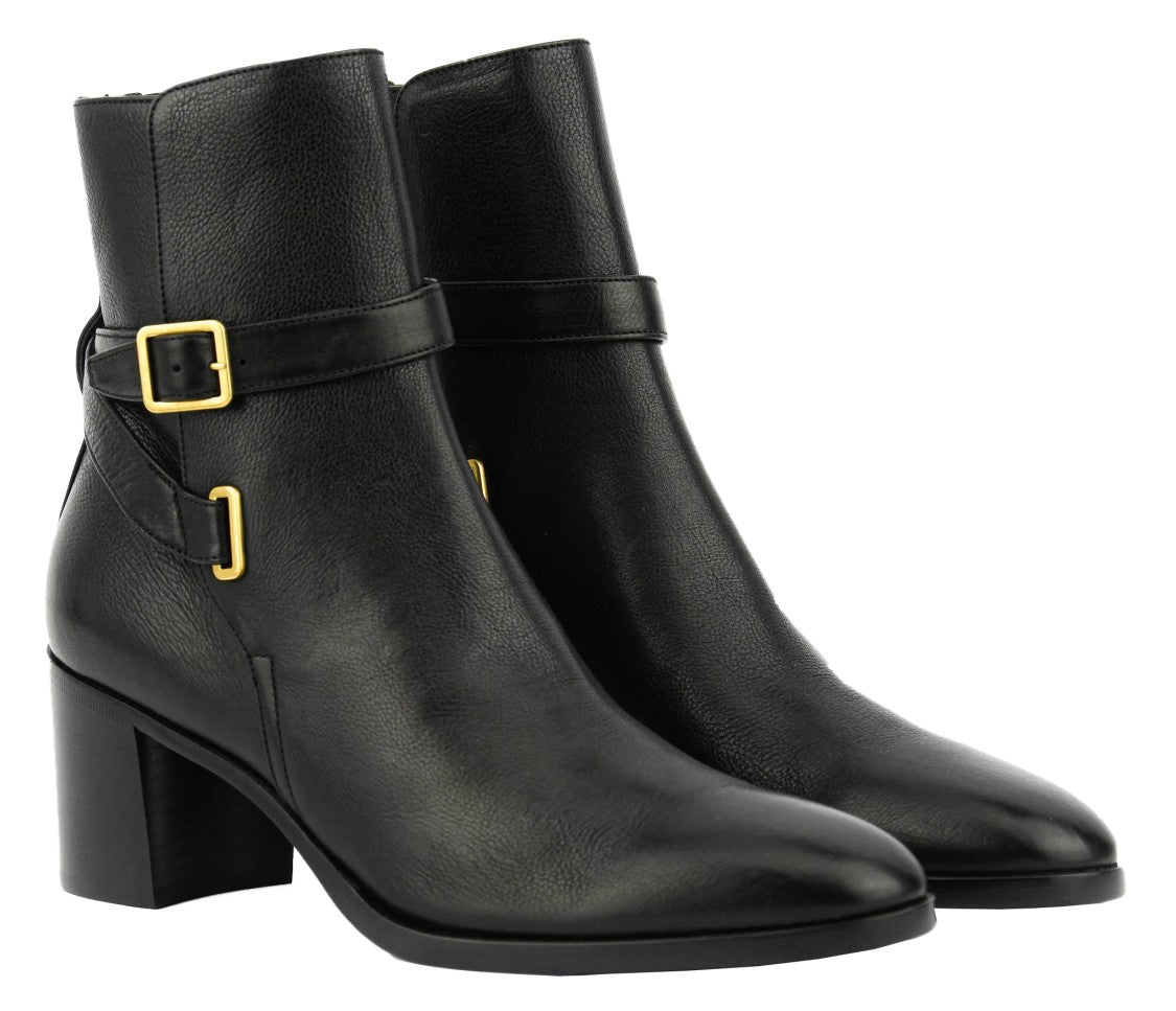 Saint Laurent Smooth Leather Ankle Boots With Decorative Strap