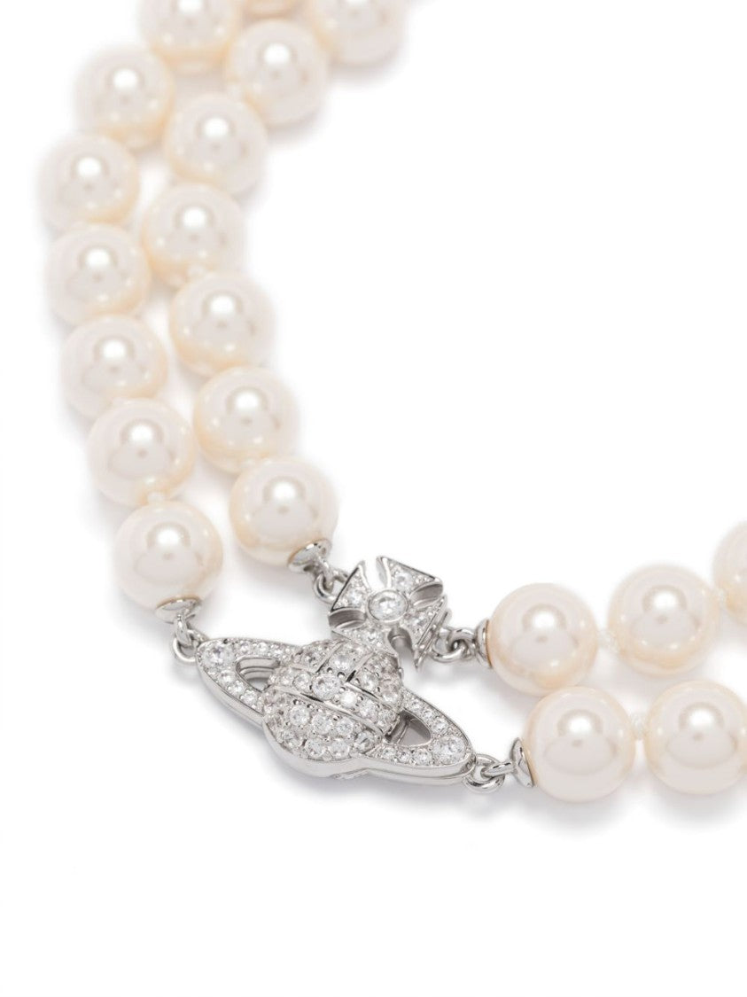 Vivienne Westwood Double-Strand Pearl Necklace With Crystal Embellishments