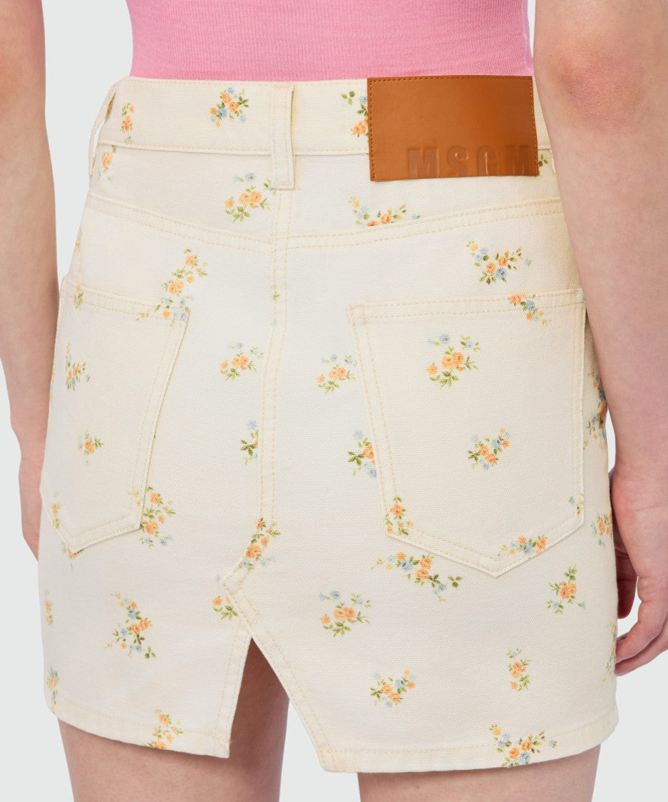 Msgm Beige Floral Print Mini Skirt