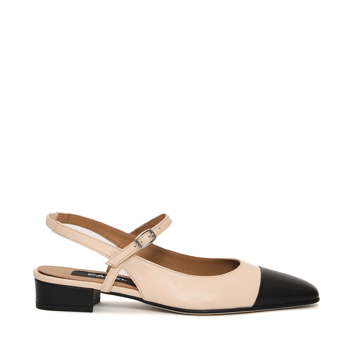 Carel Paris Beige Leather Slingback Shoes With Black Cap