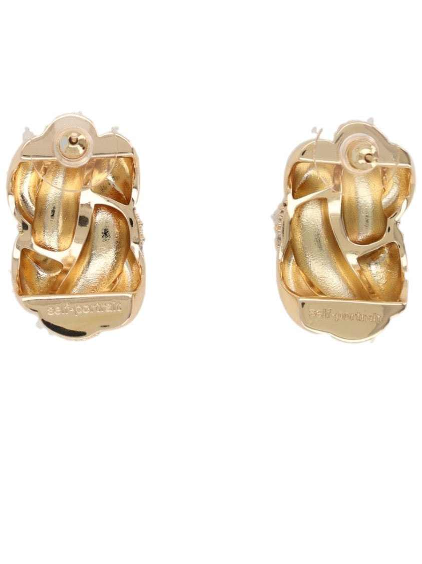 Self-Portrait Knot Polished Brass Zircon Earrings