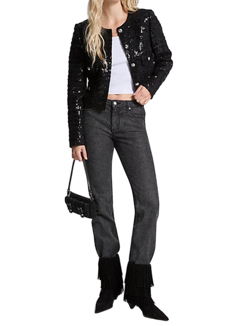 Michael Kors Cropped Tweed Textured Fabric Jacket
