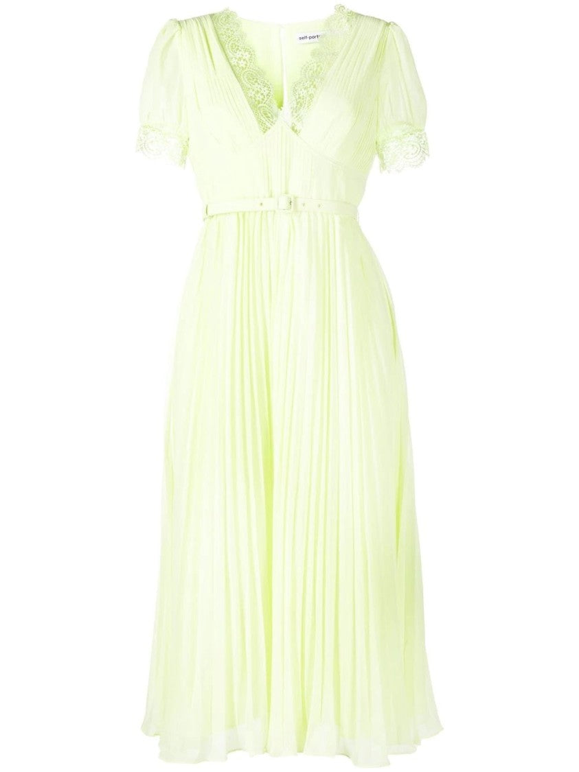 Self-Portrait Green Chiffon Midi Dress